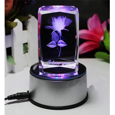 3D水晶内雕玫瑰花----激光内雕水晶工艺品，USB七彩旋转发光