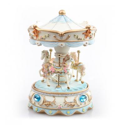 宝石旋转木马/蓝----韵升18音精美音乐盒畅销款 送女友最佳礼物