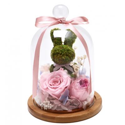 To温暖你心----苔藓小兔+粉色永生玫瑰＋粉边紫心奥斯丁